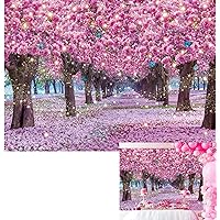 7x5ft Pink Cherry Blossom Forest Backdrop Sakura Flower Petal Glitter Background Mother's Day Wedding Woman Girl Bridal Shower Tea Party Photography Studio Booth Props