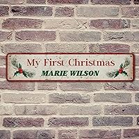 Personalized Metal Tin Sign My First Christmas Wall Poster Tin Signs Christmas Tree Winter Room Yard Dining Room Wall Decorations Baby Boy Girl Newborn 2022 Sign Gift 4x18in