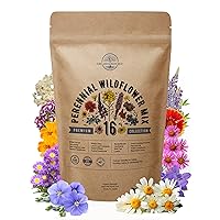 Organo Republic 16 Perennial Wildflower Seeds Mix for Indoor & Outdoors. 100,000+ Non-GMO, Heirloom Wildflower Garden Seeds, 4oz Packet for Growing Wild Flowers to Attract Bees, Butterflies & Birds