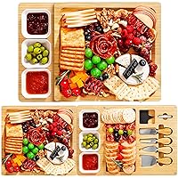 Easoger Bamboo Charcuterie Boards and Knife Set, 3 in 1 Magnetic Extra Large Cheese Board with 3 Bowls, Wedding Gifts, House Warming Gifts for Couples