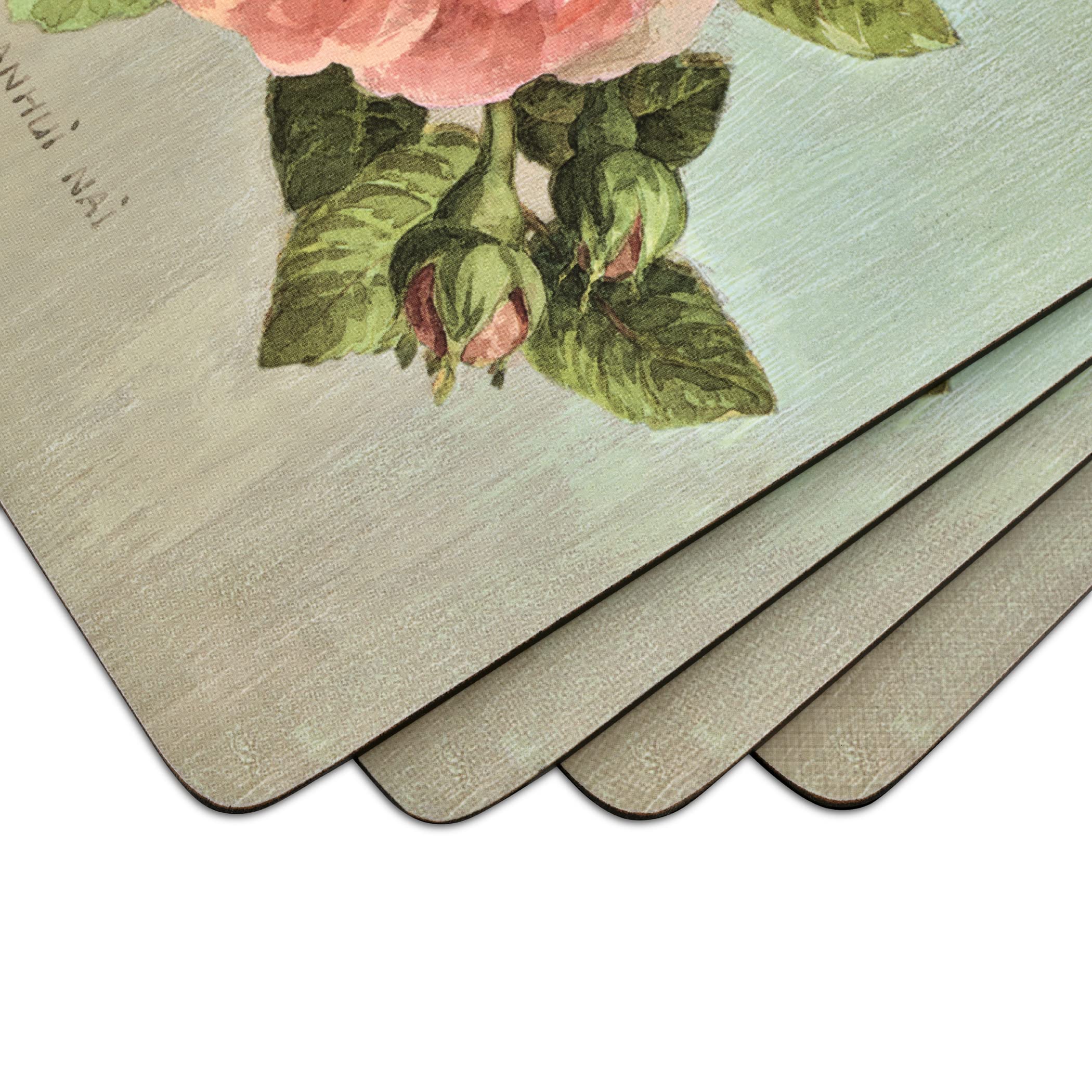 Pimpernel Antique Roses Collection Placemats | Set of 4 | Heat Resistant Mats | Cork-Backed Board | Hard Placemat Set for Dining Table | Measures 15.7” x 11.7”
