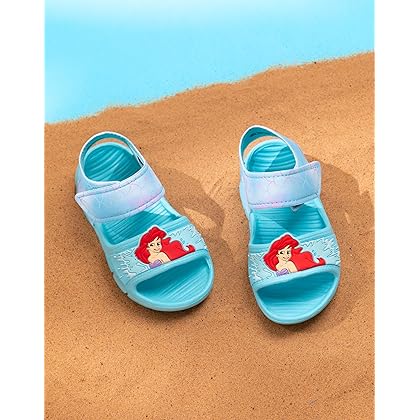 Disney The Little Mermaid Kids Sandals | Girls Ariel Sliders with Supportive Strap for Toddlers | Blue Slip-on Footwear