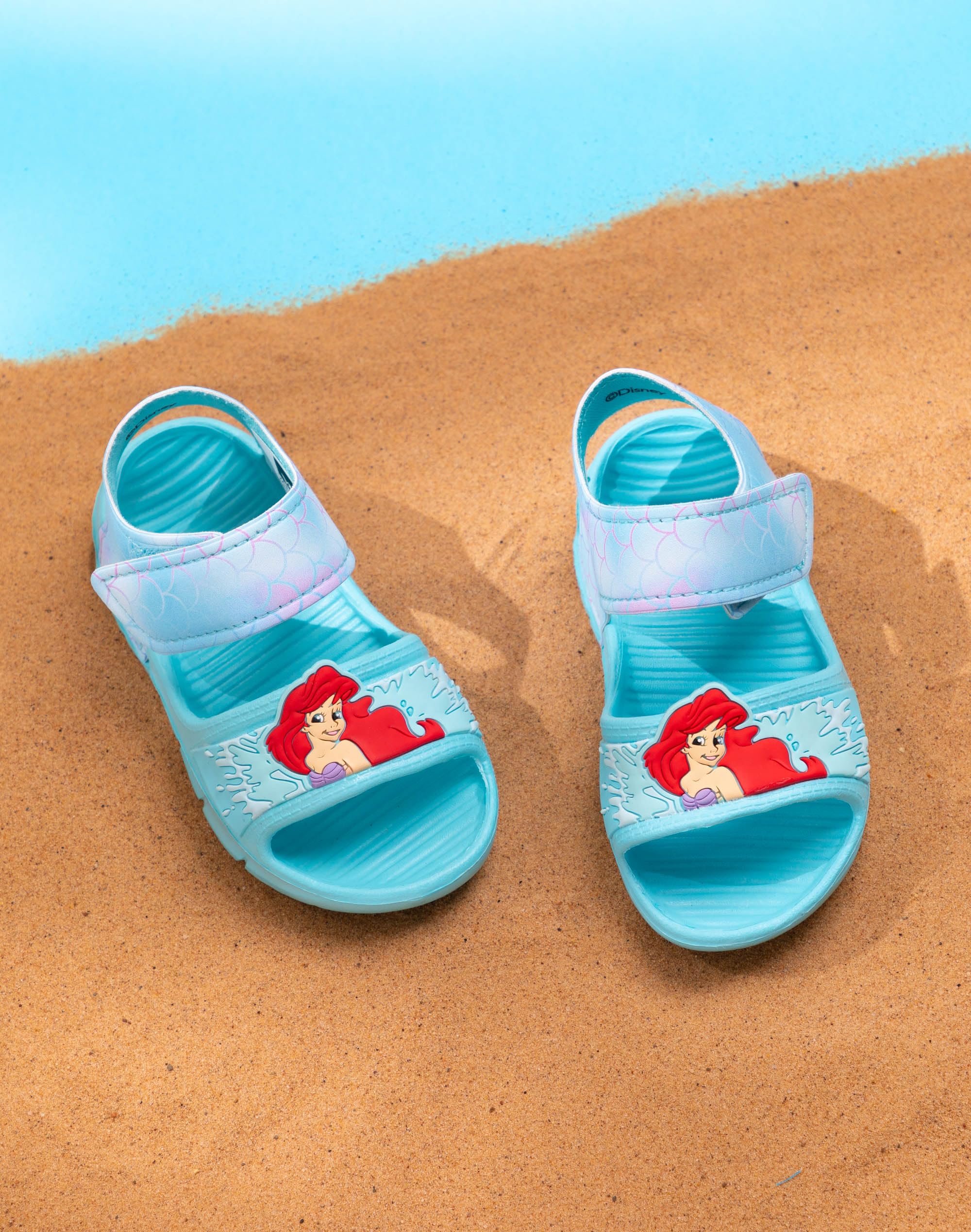 Disney The Little Mermaid Ariel Sandals Girls Toddlers | Kids Blue Sliders with Supportive Strap | Summer Shoes