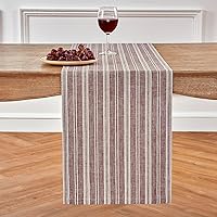 Solino Home Stripe Linen Table Runner – 100% Pure Linen Burgundy and White Table Runner 14 x 120 Inch – Farmhouse Washable Fabric Table Runner – Chelsea Stripe