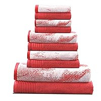 Superior Cotton 10 Piece Assorted Solid and Marble Towel Set, Includes 2 Bath, 4 Hand, 4 Washcloths/Face Towels, Soft, Absorbent, Decorative Bathroom Accessories, Home Essentials, Terra Cotta