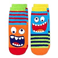 Jefferies Socks Boy's Monster Fuzzy Non-Skid Slipper Socks 2 Pack