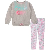 Calvin Klein Girls Crewneck Pullover & Legging Set, Everyday Casual Wear, Ultra-Soft & Comfortable, Grey Heather Print