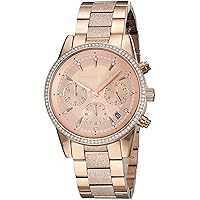 Michael Kors Women's Ritz Stainless Steel Analog Quartz Watch, Stainless Steel Plated Strap, Rose Gold, 18 (Model: MK6598), rosegold, 37 mm, Chronograph