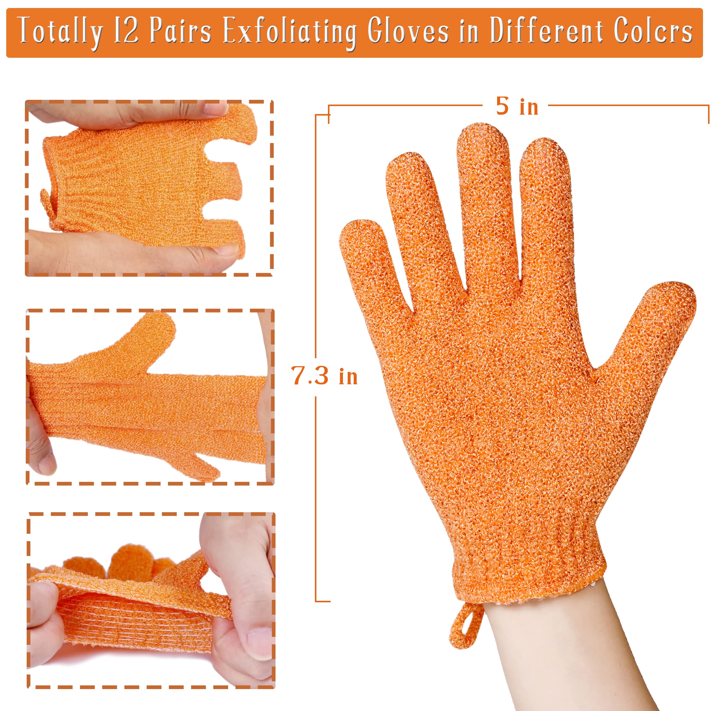 Shower Gloves,24 Pcs Exfoliating Bath Gloves,Body Scrub Gloves with Hanging Loop for Beauty Spa Massage Skin Shower Body Scrubber-12 Colors