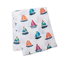Lulujo Baby 100% Cotton Muslin Swaddle Blanket, 47 x 47-Inches, Sailboat