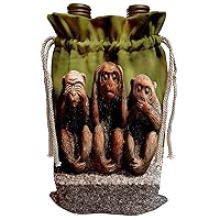 3dRose 3 Monkeys, hear, see, speak no evil-Wine Bag, 13.5 by 8.5-inch , Beige
