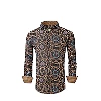 Premiere Men's Colorful Paisley Designer Fashion Dress Shirt Floral Casual Shirt Woven Long Sleeve Button Down Shirt