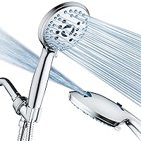 AquaCare High Pressure 8-mode Handheld Shower Head - Anti-clog Nozzles, Built-in Power Wash to Clean Tub, Tile & Pets, Extra Long 6 ft. Stainless Steel Hose, Wall & Overhead Brackets - 1.8 GPM