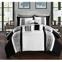 Chic Home Clayton Sheets-Colorblocked Down Alternative Comforter with Shams, 3 Decorative Pillows and Bedding, Queen, and King Size, Twin - 8 Piece Set, White