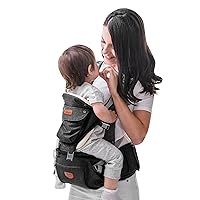 SUNVENO Baby Hipseat Ergonomic Baby Carrier Soft Cotton 6 in 1 Safety Infant Newborn Hip Seat for Home, Outdoor, Travel, 6-36 Months Babies Girls and Boys, Black