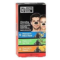 Global Beauty Care 18 Nose Cleansing Strips VARIETY PACK Charcoal with Tea Tree, Witch Hazel, & Vitamin C For Blackheads Removal Strips - 18 Ct