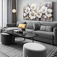 White Canvas Wall-Art - Flower Pictures Wall Decor - Large Wall Art for Living Room Ready to Hang Size 30