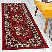 Antep Rugs Alfombras Oriental Traditional 2x10 Non-Skid (Non-Slip) Low Profile Pile Rubber Backing Indoor Area Runner Rugs (Maroon, 2' x 10')