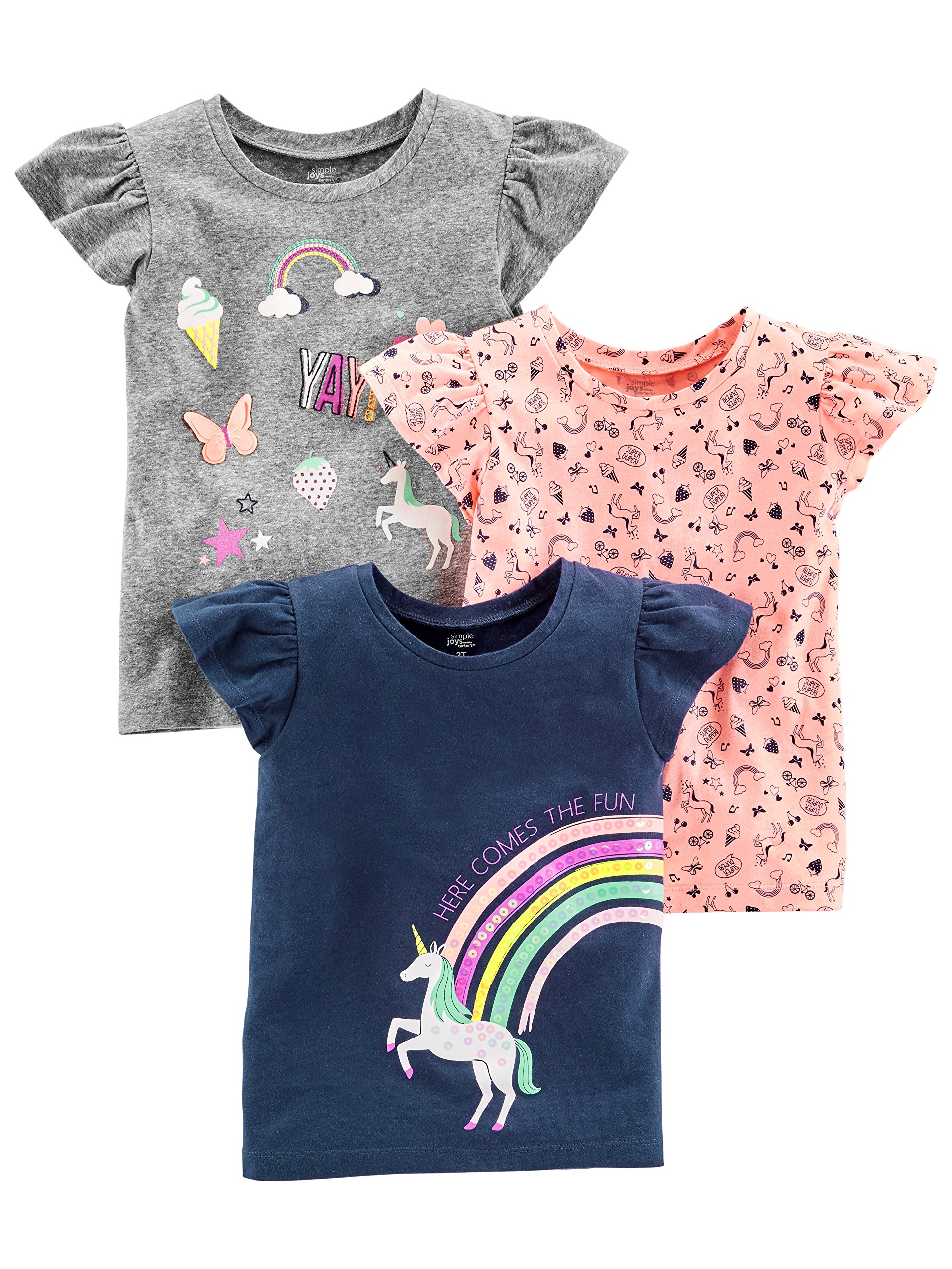 Simple Joys by Carter's Babies, Toddlers, and Girls' Short-Sleeve Shirts, Multipacks