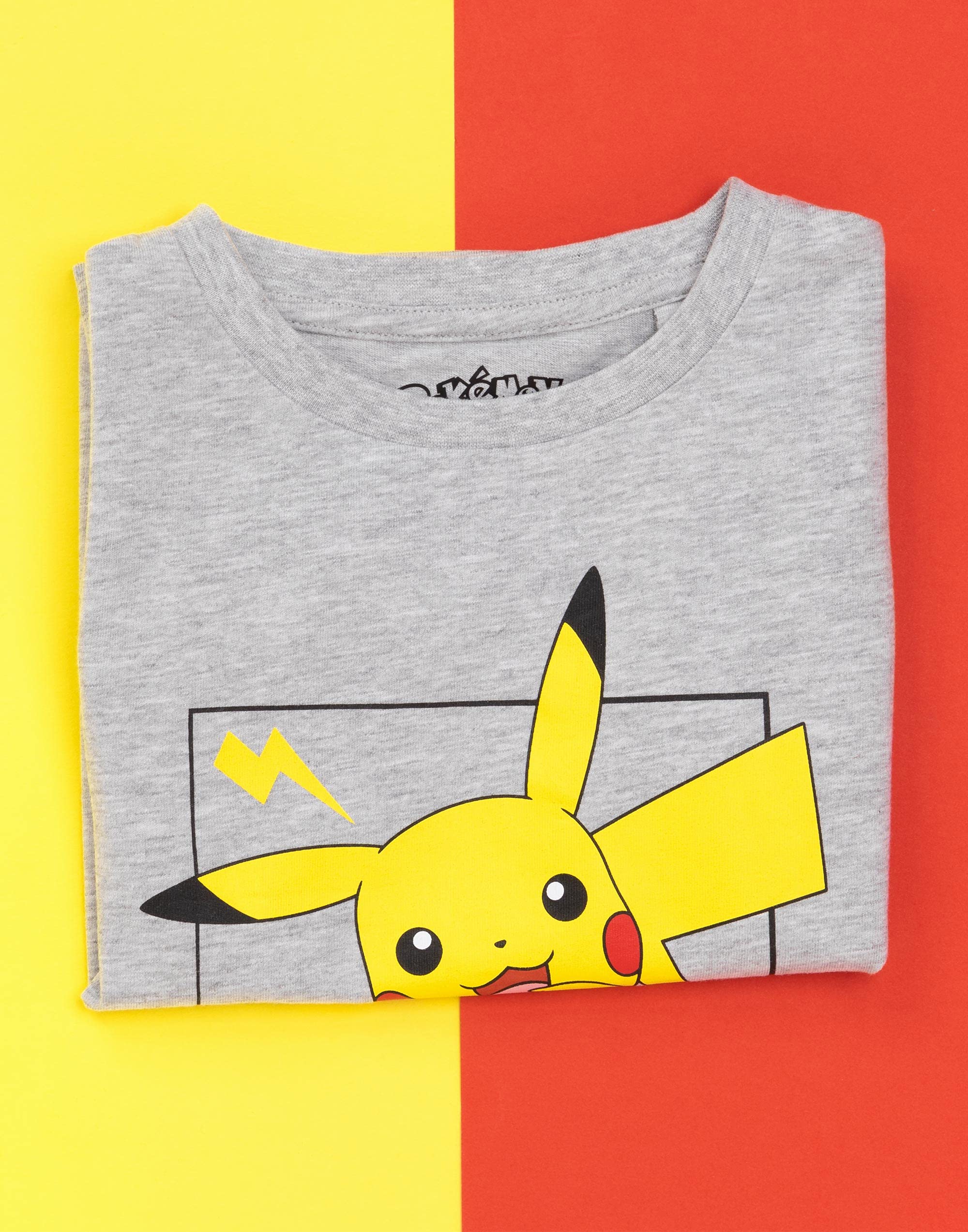 Pokemon T-Shirt Boys Kids Pikachu Character Game Grey Short Sleeve Top