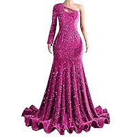 Prom Dress One Shoulder Sequin Mermaid Formal Evening Party Dress