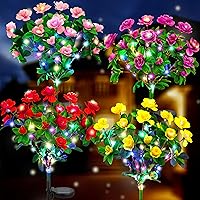 Ouddy Decor 4 Pack Solar Garden Lights Outdoor, Solar Azalea Flowers Lights with 56 Colorful LED Solar Powered Pathway Lights for Yard Lawn Patio Decor Mothers Day Gardening Gifts