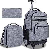 3PCS Rolling Backpack for Women Men, 19 Inches Travel Roller Bookbag with Wheels, Teen Girls Boys College Backpacks Wheeled - Grey