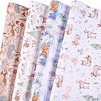 Titiweet Woodland Christmas Animal Gift Wrapping Paper - 12 Sheets with Bear, Deer, Rabbit, Fox, Squirrel and Reindeer, 20 x 28 Inches Per Sheet