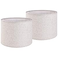 Set of 2 Drum Lampshades for Table, Floor & Bedside Lamps - 13 * 13 * 10 inch, Medium Beige Gray Shades - Natural Fabric Spider Fitter - Modern & Rustic Interiors - By GO&SO Assembly Required