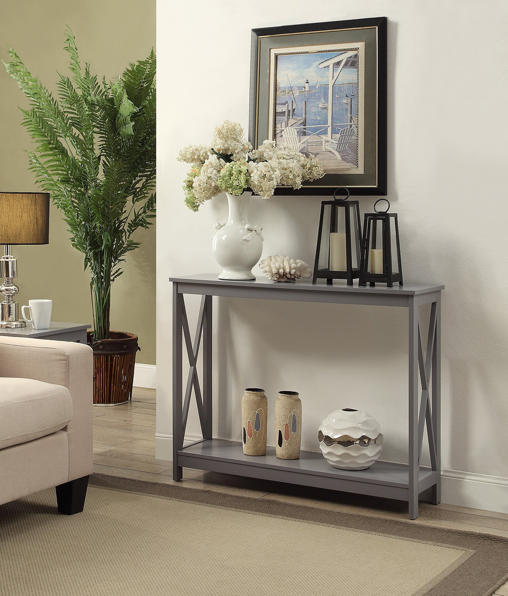 Convenience Concepts Oxford Console Table with Shelf, Gray