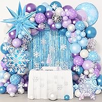 162PCS Snow Birthday Party Supplies, Snow Balloon Garland Arch Kit Fringe Curtain Blue Purple Snowflake Foil Balloons Princess Winter Wonderland Girl Baby Froze Party Decorations