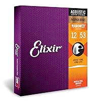 Elixir Strings, Acoustic Guitar Strings, Phosphor Bronze with NANOWEB Coating, Longest-Lasting Rich and Full Tone with Comfortable Feel, 6 String Set, Light 12-53