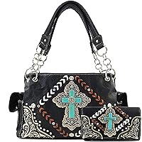 Zelris Turquoise Rhinestone Cross Chevron Women Conceal Carry Handbag Wallet Set