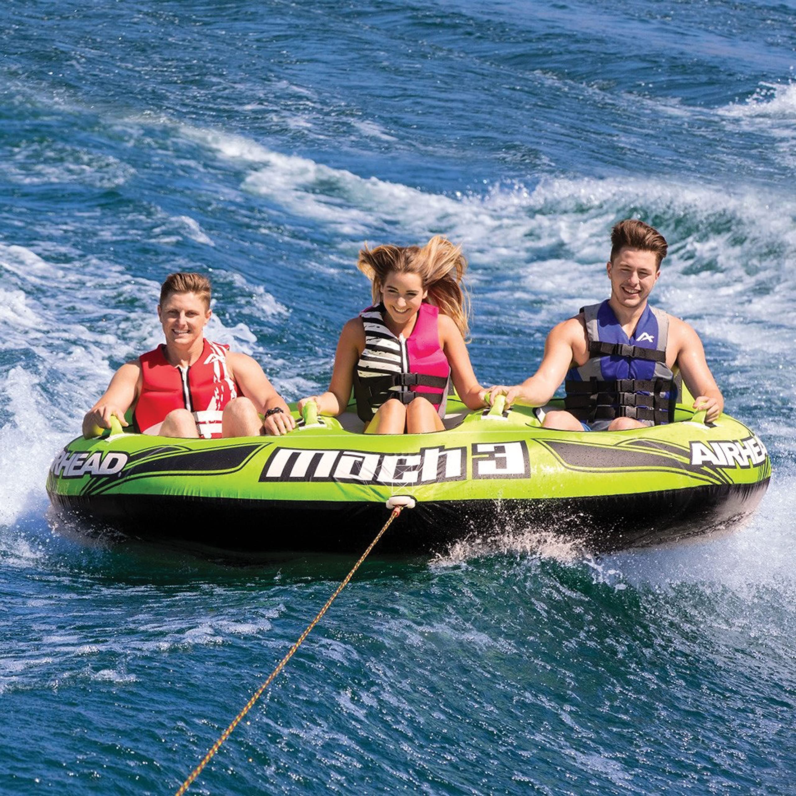 Airhead Mach | Towable Tube for Boating - 1, 2, and 3 Rider Sizes ,Green/White