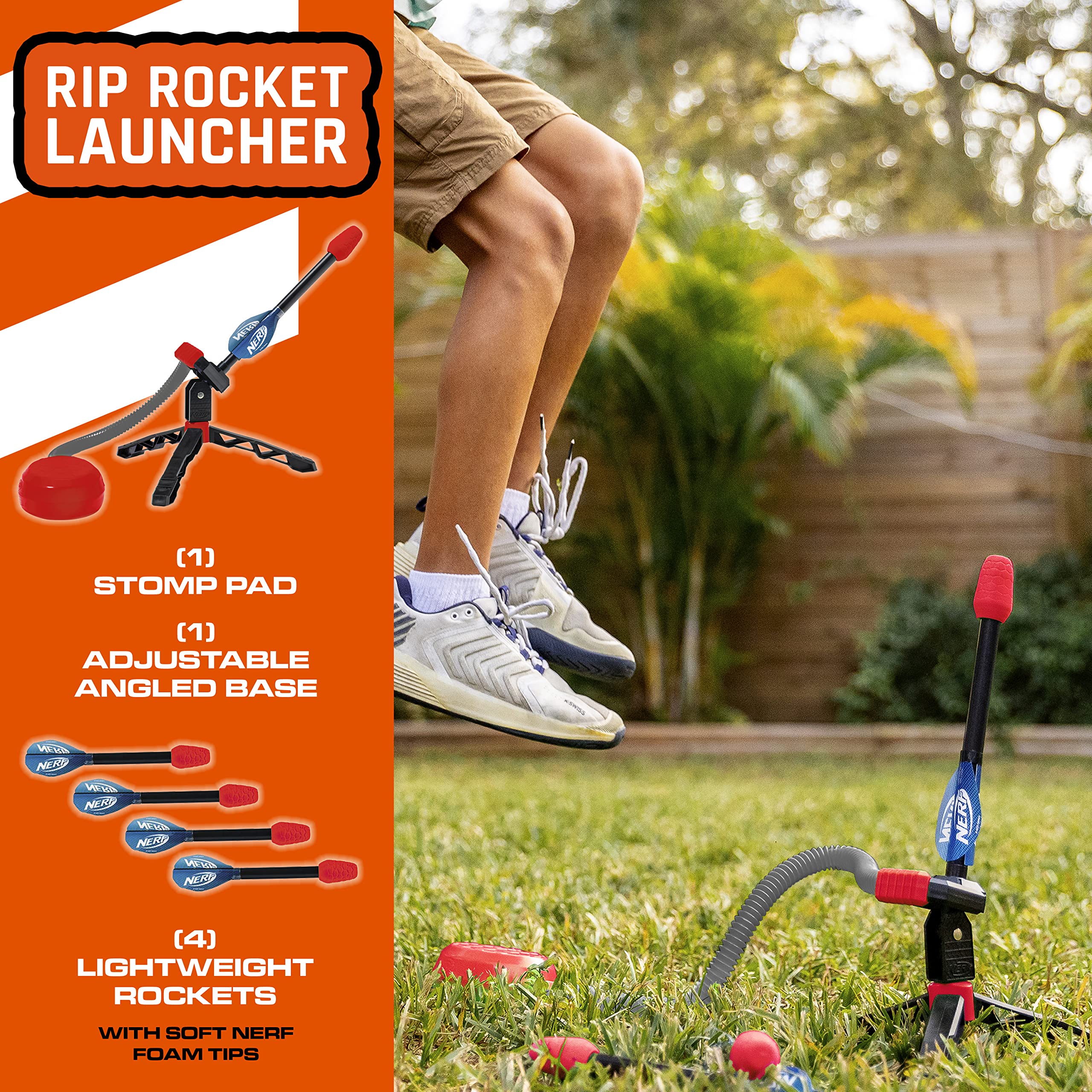 NERF Kids Toy Rocket Launcher - Rip Rocket Jump Rockets + Launcher - Boys + Girls Toy Stomp Launcher + Missiles Set