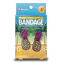 BioSwiss Bandages, Funky Pineapple Shaped Self Adhesive Bandages, Latex Free Sterile Wound Care, Fun First Aid Kit Supplies for Kids, 24 Count