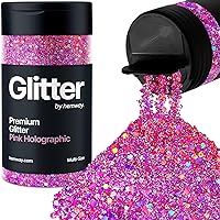 Hemway Pink Holographic 5 Size Glitter Mix 120g/4.2oz Fine Chunky Metallic Resin Craft Multi-Size Glitter Flake Sequin Shaker for Epoxy, Hair Face Body Eye Nail Art Festival, DIY Party Decorations