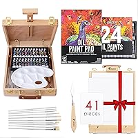 Tabletop Easel and Oil Paint Set - Art Painting Kit 41 Art Supplies - 24 for Oil Painting 10 Paint Brushes 1 Palette Knife 3 Canvases for Painting 1 Paper Pad 1 Paint Palette 1 Painting Easel