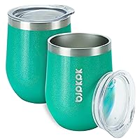 BJPKPK 2 pcs 12oz Insulated wine tumbler, 12oz Insulated Wine Tumbler with Lid,Unbreakable Stainless Steel Wine Glasses, Insulated Tumbler for Home & Outdoor, Shimmer-Green