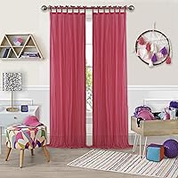 Elrene Home Fashions Greta Crushed Sheer Tie Tab Top Teen Kids Single Window Panel Curtain Drape, 50 in x 108 in (1, Pink