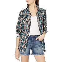 Angie Women's Purple Plaid Button Up Top, Small
