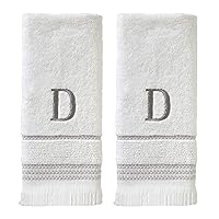 SKL Home Casual Monogram Hand Towel Set, D, 16x26, White 2 Count