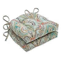 Pillow Perfect Paisley Indoor/Outdoor Chairpad with Ties, Reversible, Tufted, Weather, and Fade Resistant, 15.5