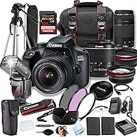 Canon EOS 4000D (Rebel T100) w/EF-S 18-55mm & 75-300mm+ 128GB Extreme Speed Card, Camera Case, Tripod,TTL Speedlite, Spare Battery, Filter Kit, and More (Extreme Pro-Bundle)