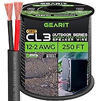 GearIT 12/2 Speaker Wire (250 Feet) 12AWG Gauge - Outdoor Direct Burial in Ground/in Wall / CL3 CL2 Rated / 2 Conductors - OFC Oxygen-Free Copper, Black 250ft