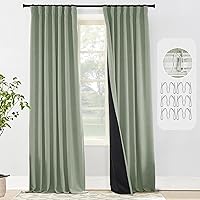 PANELSBURG Sage Green 100% Blackout Curtains 108 Inch Length for Living Room 2 Panels Aesthetic Boho Greyish Light Green Room Darkening Curtains for Bedroom,108 Inches Long