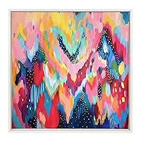 Kate and Laurel Sylvie EV Brushstroke 100 Framed Canvas Wall Art by Jessi Raulet of Ettavee, 30x30 White, Colorful Abstract Art for Wall