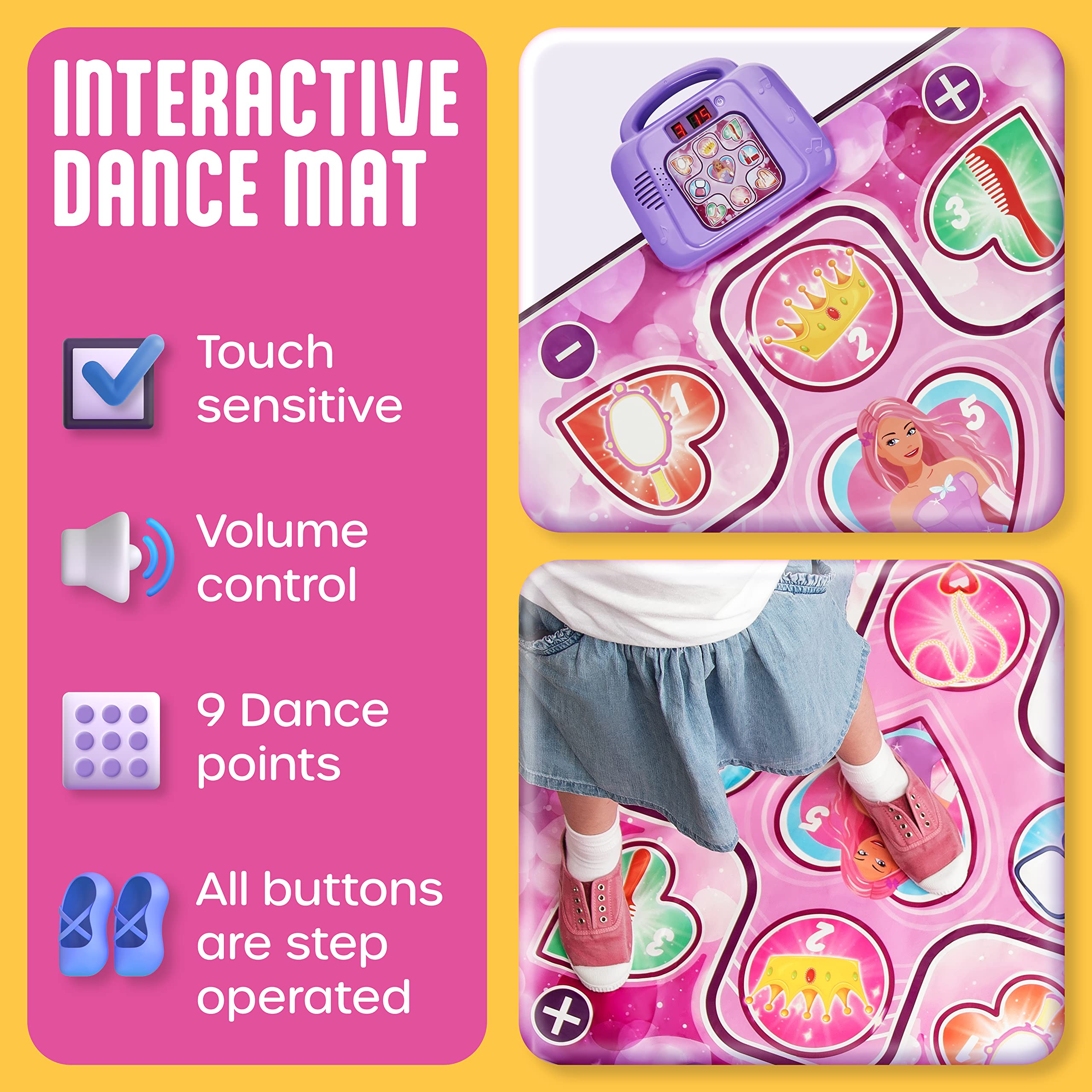 Atlasonix Dance Mat for Kids Ages 4-8 Year Old, Dance Pad for Girls, Toddlers, Music Mat, Dancing Mat for Kids, with LED Lights, Adjustable Volume, Built-in Music, Dance Gifts for Girls