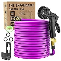 50Ft Expandable Garden Hose with 10 Function Spray Nozzle, Nano Rubber latex High Elastic Multilayer Leakproof Pipe, 3/4 Anti Leak Connector, No Kink Lightweight Flexible Water Hose (50FT, Purple)