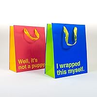 30 Watt Prank-O Novelty Gift Bags for Presents, 2-Pack: Well, It's Not a Puppy & I Wrapped This Myself, Add Humor to Special Occasions, Gag Gift Idea for Birthday, Authentic Prank Gift Bags